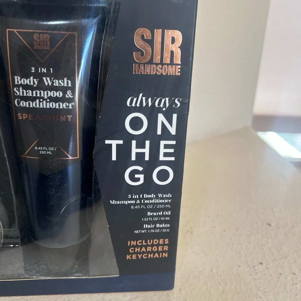Sir Handsome 4- Gift Set 3 In 1 Body Wash‎ Shampoo Hair Balm Beard Oil/ Cord